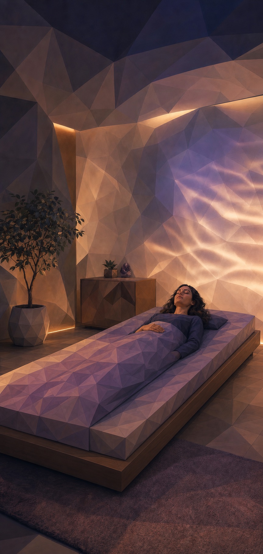 Guest resting on a flat treatment bed after a spacious Brain Bath session at the Denver Zen Den
