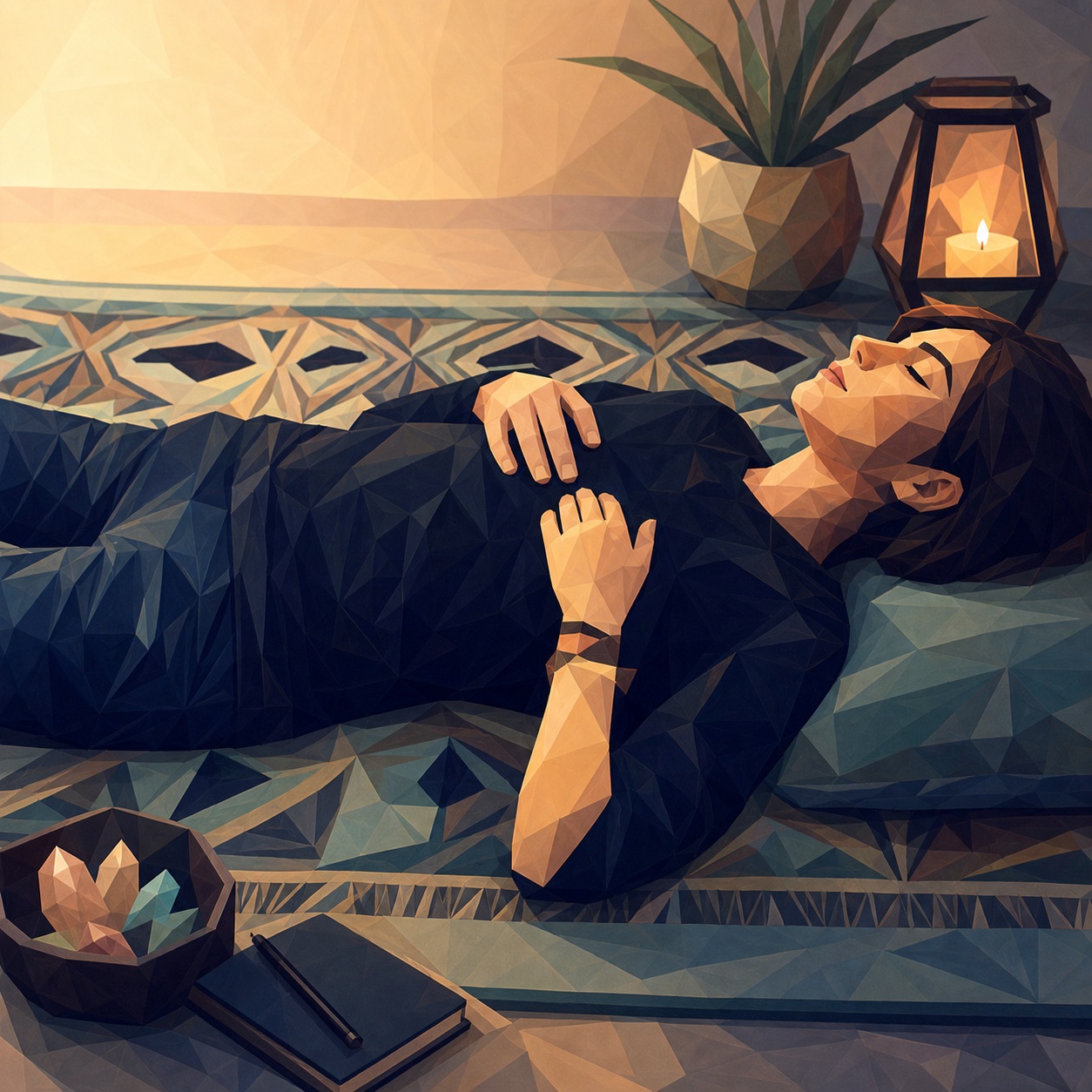 A guest resting during a Denver Zen Den session