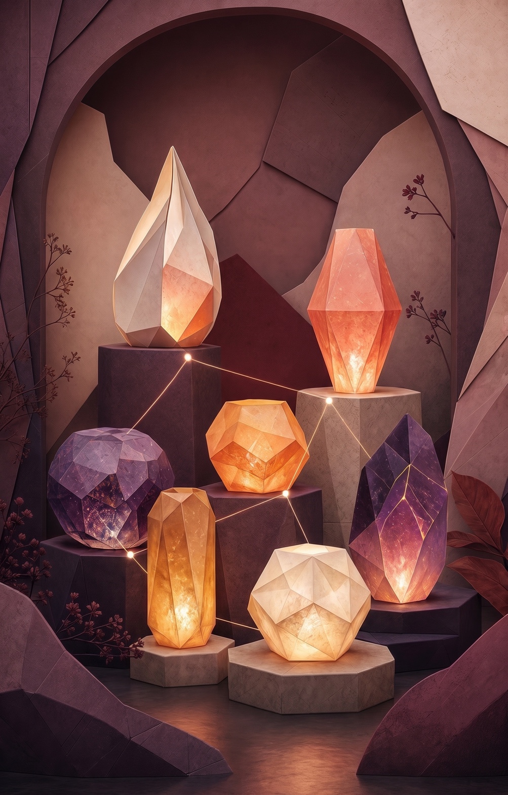 Seven distinct luminous vessels connected like a constellation