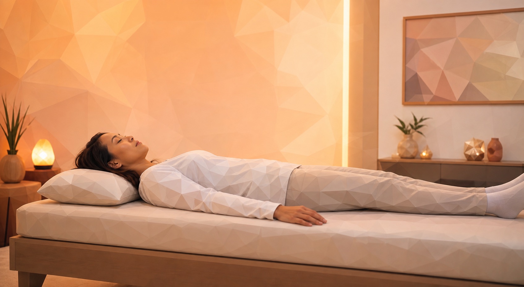 Guest lying flat on a treatment bed during a calm Serenity session at the Denver Zen Den